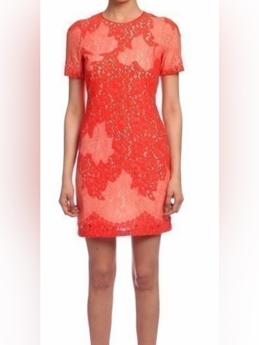 Karen Millen Short Sleeve Orange Lace Sheath Dress